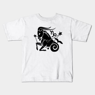 Capricorn - Zodiac Astrology Symbol with Constellation and Sea Goat Design (Black on White, Symbol Only Variant) Kids T-Shirt